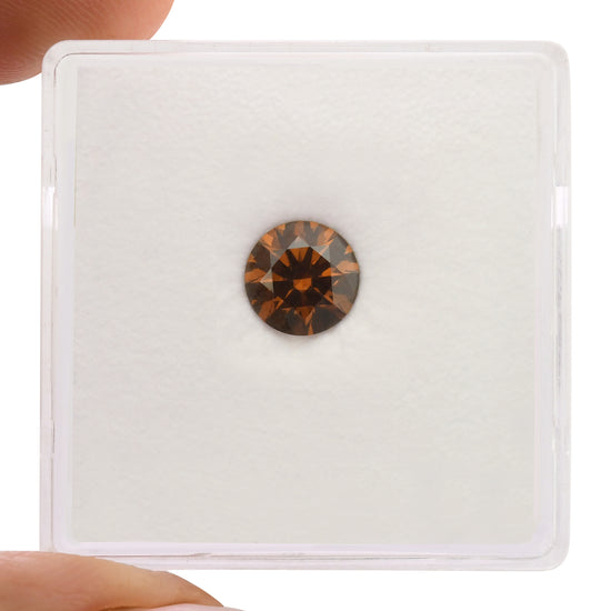 0.81 Carat Fancy Deep Brown Orange Round Diamond SI1 GIA