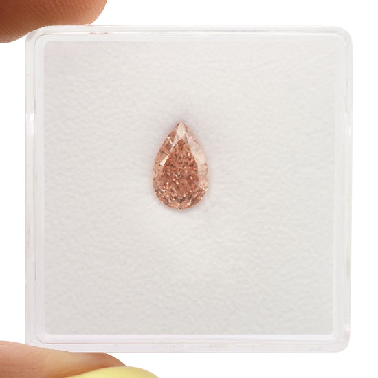 0.83 Carat Fancy Orangy Pink Pear Diamond VS2 GIA