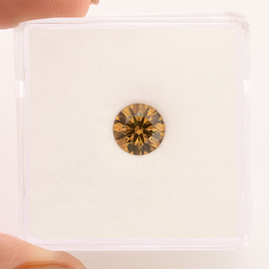 0.85 Carat Fancy Yellow Brown Round Diamond VS2 GIA