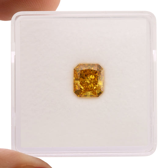 1.28 Carat Fancy Vivid Yellow Orange Radiant Diamond VS2 GIA