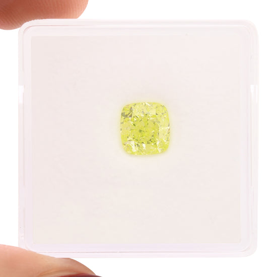1.34 Carat Fancy Intense Yellowish Green Cushion Diamond VS2 GIA