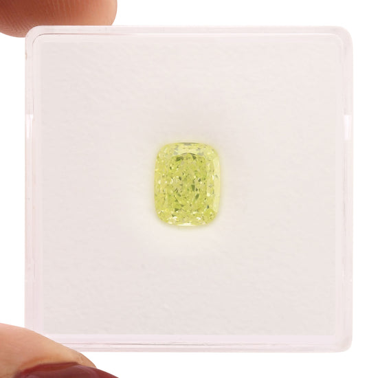 1.49 Carat Fancy Intense Yellow Green Cushion Diamond VVS1 GIA