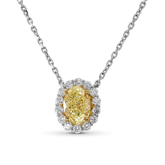 LIght Yellow Oval Diamond Halo Pendant