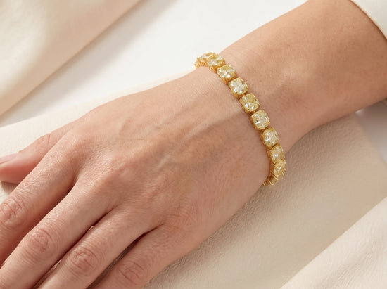 Light Yellow Cushion Diamond Tennis Bracelet