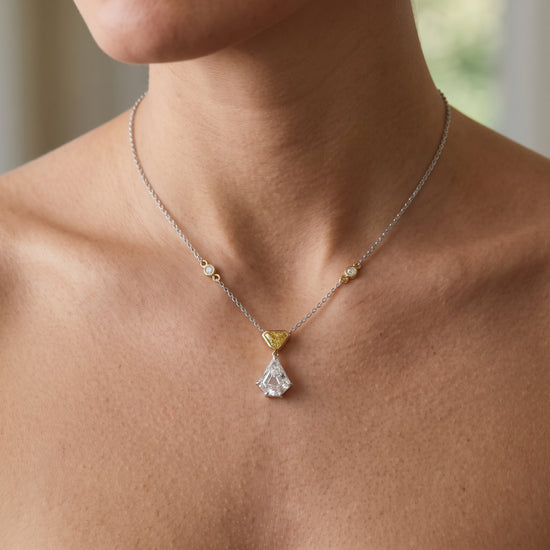 White Shield and Fancy Light Yellow Triangle Drop Diamond Necklace
