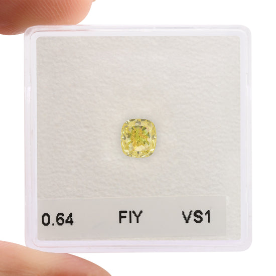 0.64 Carat Fancy Intense Yellow Cushion Diamond VS1 GIA