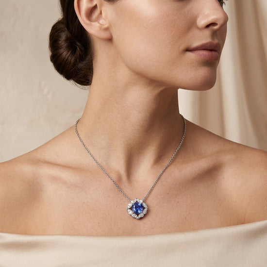 Sapphire Floral Halo Pendant