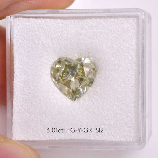 3.01 Carat Fancy Grayish Yellowish Green HEART Diamond SI2 GIA