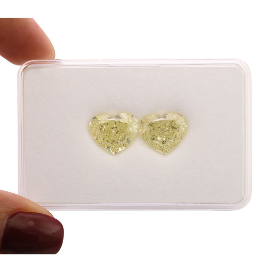 12.04 Carat Light Yellow Heart Diamonds VS2 and VS1 GIA Pair