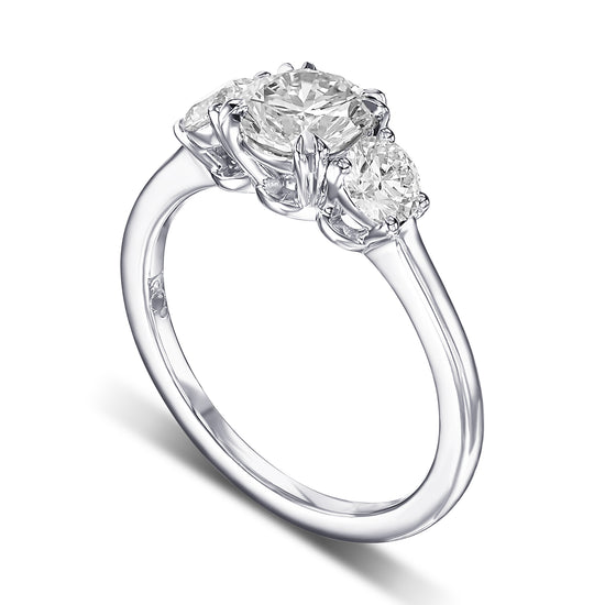 Round White Diamond Three-stone Engagement Ring