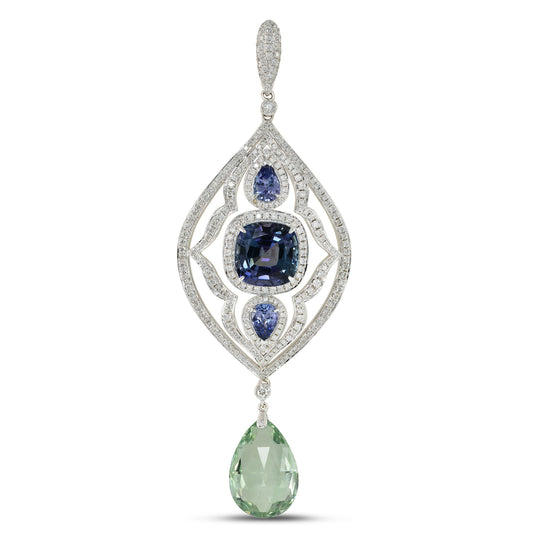 Tanzanite and Aquamarine Drop Diamond Earrings