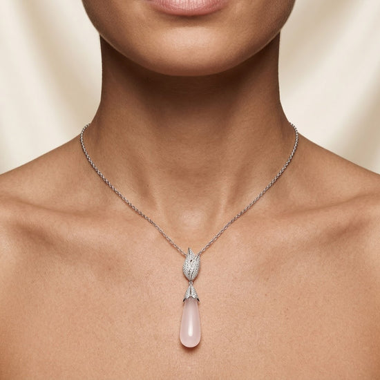 Rosenquarz- und Diamant-Tropfenanhänger