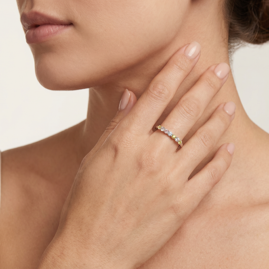 9 Stone Multicolored Diamond Stackable Band Ring