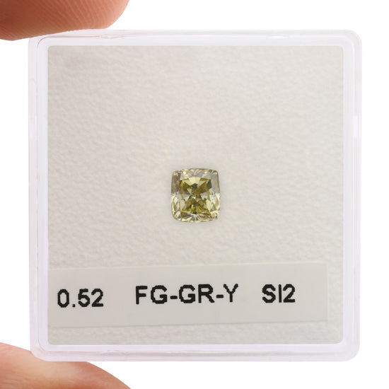 0.52 Carat Fancy Grayish Greenish Yellow Cushion Diamond SI2 IGI