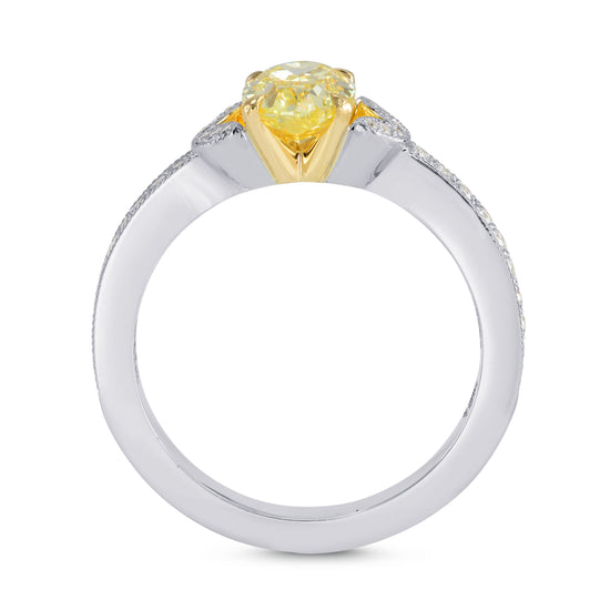 Fancy Yellow Round & Pave Side Stone Diamond Ring