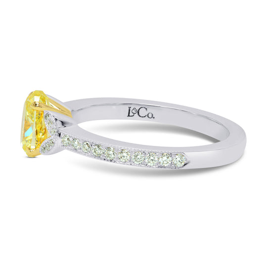 Fancy Yellow Round & Pave Side Stone Diamond Ring