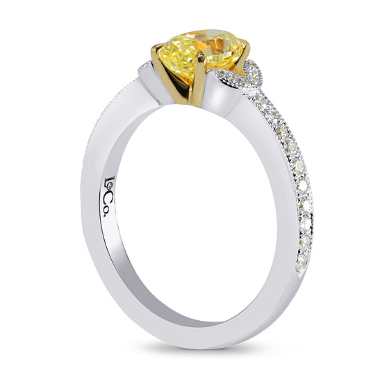 Fancy Yellow Round & Pave Side Stone Diamond Ring
