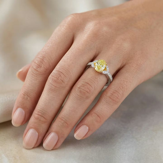 Fancy Yellow Round & Pave Side Stone Diamond Ring