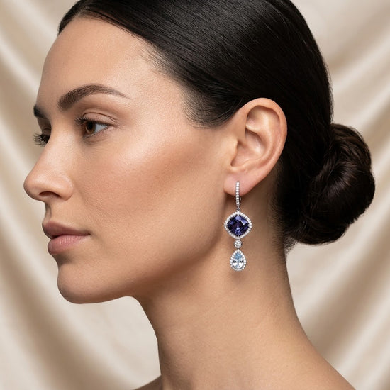 Tanzanite and Aquamarine Diamond Drop Earrings