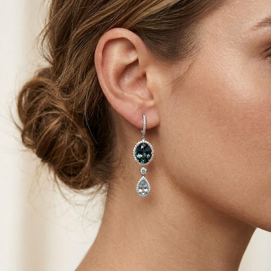 Tansanit- und Aquamarin-Diamant-Ohrhänger