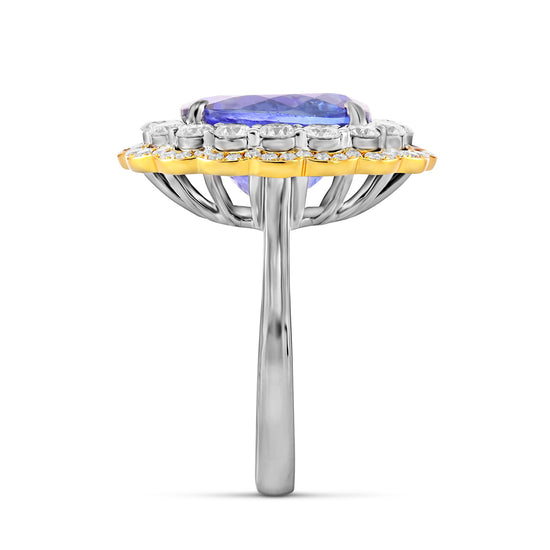 Tanzanite Floral Halo Ring