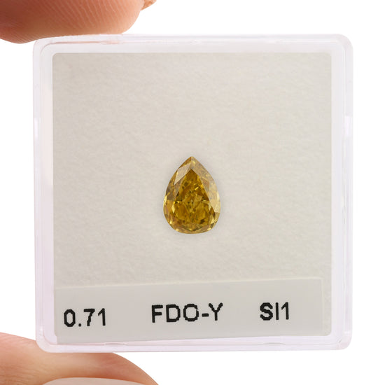 0.71 Carat Fancy Deep Orangy Yellow Pear Diamond SI1 GIA