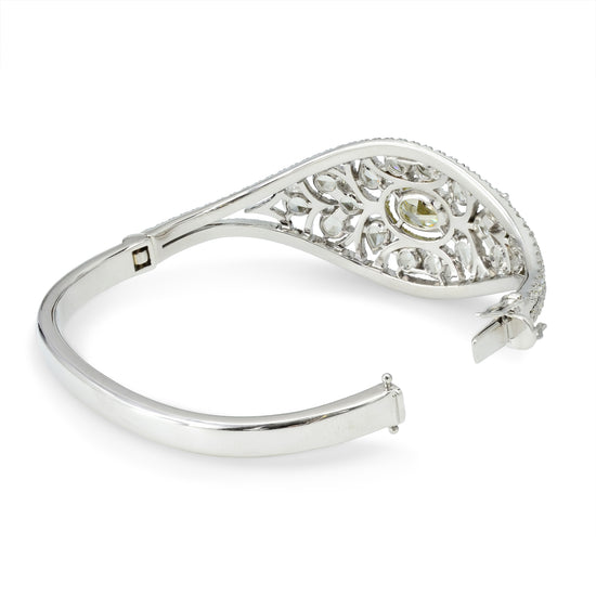 Extraordinary Grayish Greenish Yellow Oval & Rose-cut Diamond Bangle
