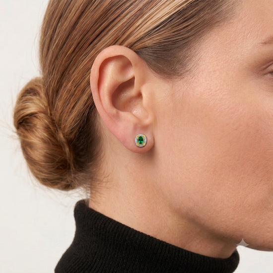 Oval Emerald and Fancy Intense Yellow Diamond Earrings