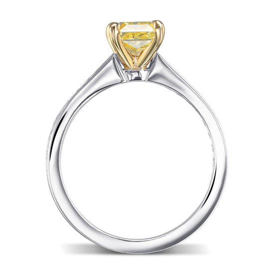 Fancy Intense Yellow Radiant Diamond Side Stone Ring