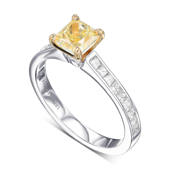 Fancy Intense Yellow Radiant Diamond Side Stone Ring