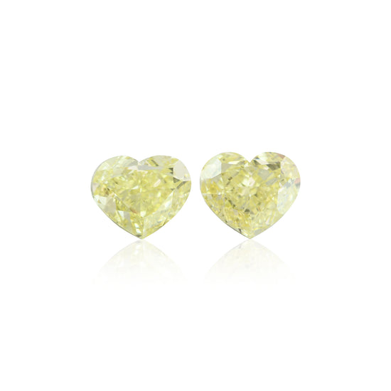 Coppia di diamanti a forma di cuore, Fancy Yellow, 2,01 carati, VS2, certificati GIA