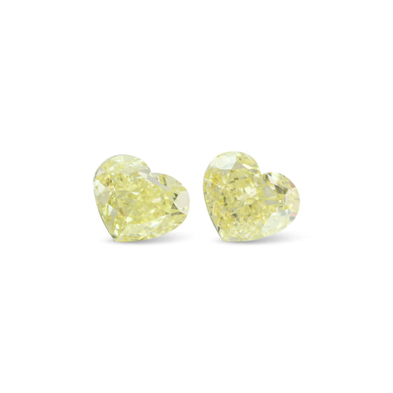 Coppia di diamanti a forma di cuore, Fancy Yellow, 2,01 carati, VS2, certificati GIA