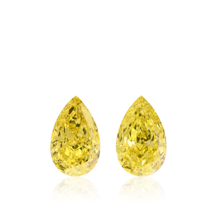 2.17 Carat Fancy Vivid Yellow Pear Diamonds VS1 and VVS2 GIA Pair