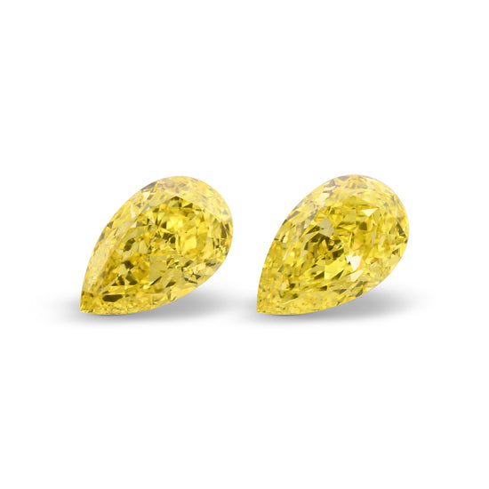 2.17 Carat Fancy Vivid Yellow Pear Diamonds VS1 and VVS2 GIA Pair