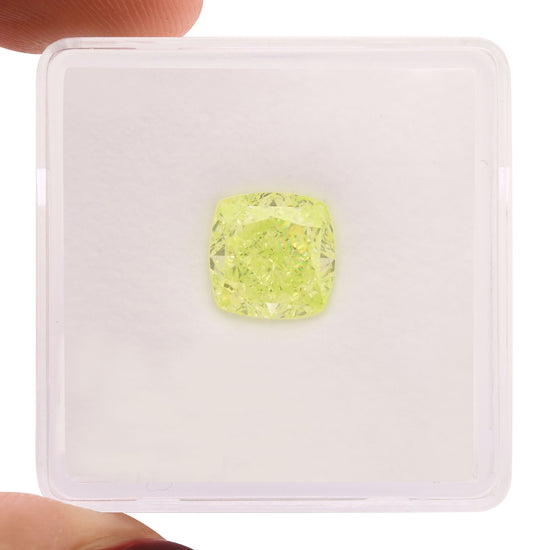 2.71 Carat Fancy Intense Yellowish Green Cushion Diamond VS1 GIA