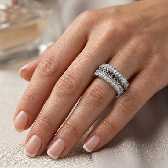 Wide Black Diamond Milgrain Band Ring