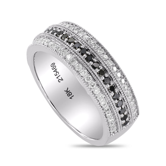 Wide Black Diamond Milgrain Band Ring