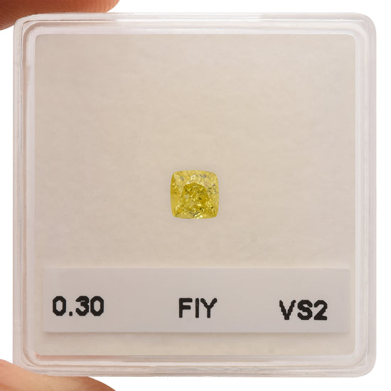 0.30 Carat Fancy Intense Yellow Cushion Diamond VS2 GIA