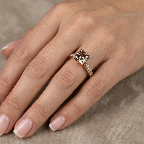 Fancy Brown Cushion & Pave Side-stone Diamond Ring