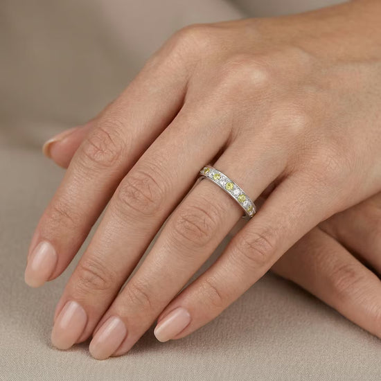 Fancy Vivid Yellow and White Diamond Band Ring