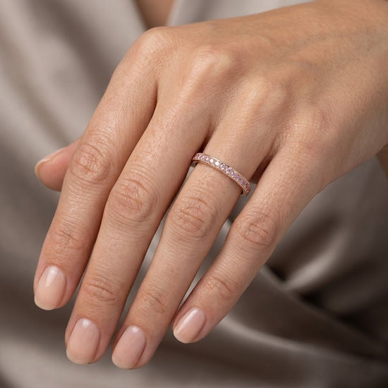 Rose Gold Fancy Light Pink Diamond Half-Eternity Milgrain Wedding Band Ring