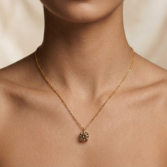 Light Brown Round Diamond Solitaire Pendant