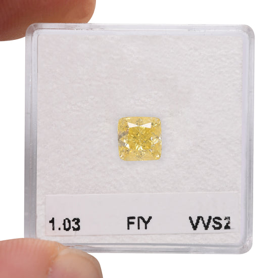 1.03 Carat Fancy Intense Yellow Cushion Diamond VVS2 GIA