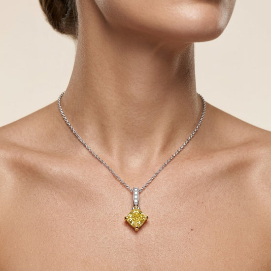 Fancy Intense Yellow Cushion Diamond Drop Pendant