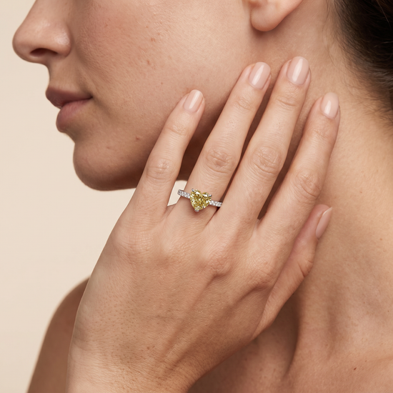 Fancy Grayish Yellowish Green Heart Diamond Ring