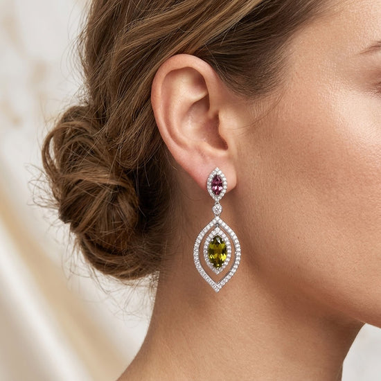 Tsavorit-, Turmalin- und Diamant-Ohrhänger