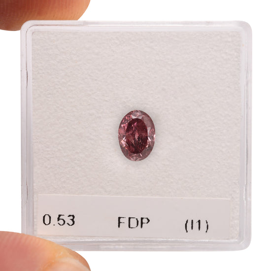 0.53 Carat Fancy Deep Pink Oval Diamond (I1) GIA