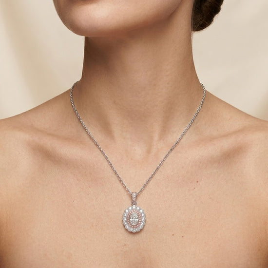 Oval Diamond Scalloped Halo Pendant