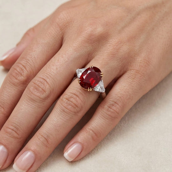 Mozambique No Heat Ruby Wedding Bands Three Stone Ring GRS