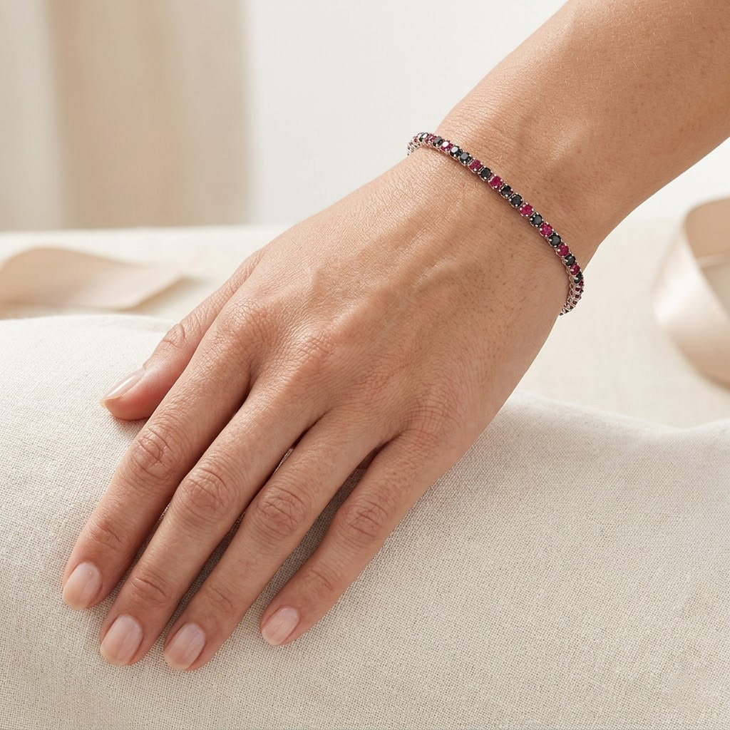 17.0Ct Black Diamond & Red Ruby Tennis Bracelet | LEIBISH